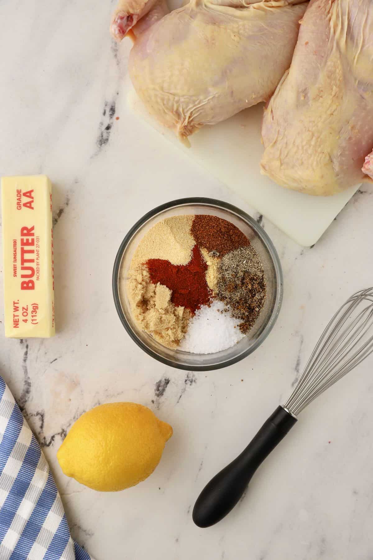 Chicken dry rub ingredients in a bowl. 