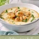A big bowl of Southern Shrimp and Parmesan Grits topped with a Cajun butter sauce.
