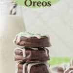 Pinterest pin showing a stack of chocolate-covered Oreos.