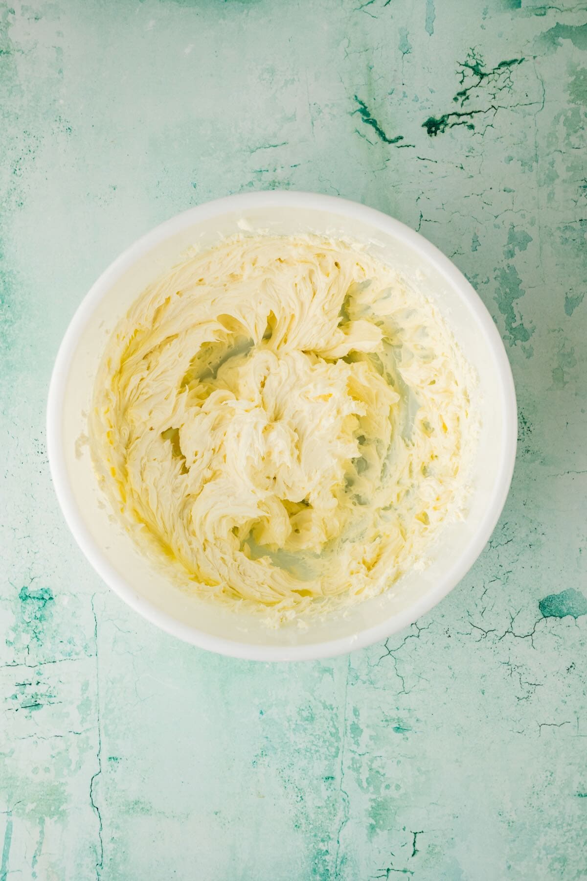 Whipped cream cheese in a bowl. 