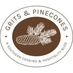 Grits and Pinecones submark logo with pinecone. 