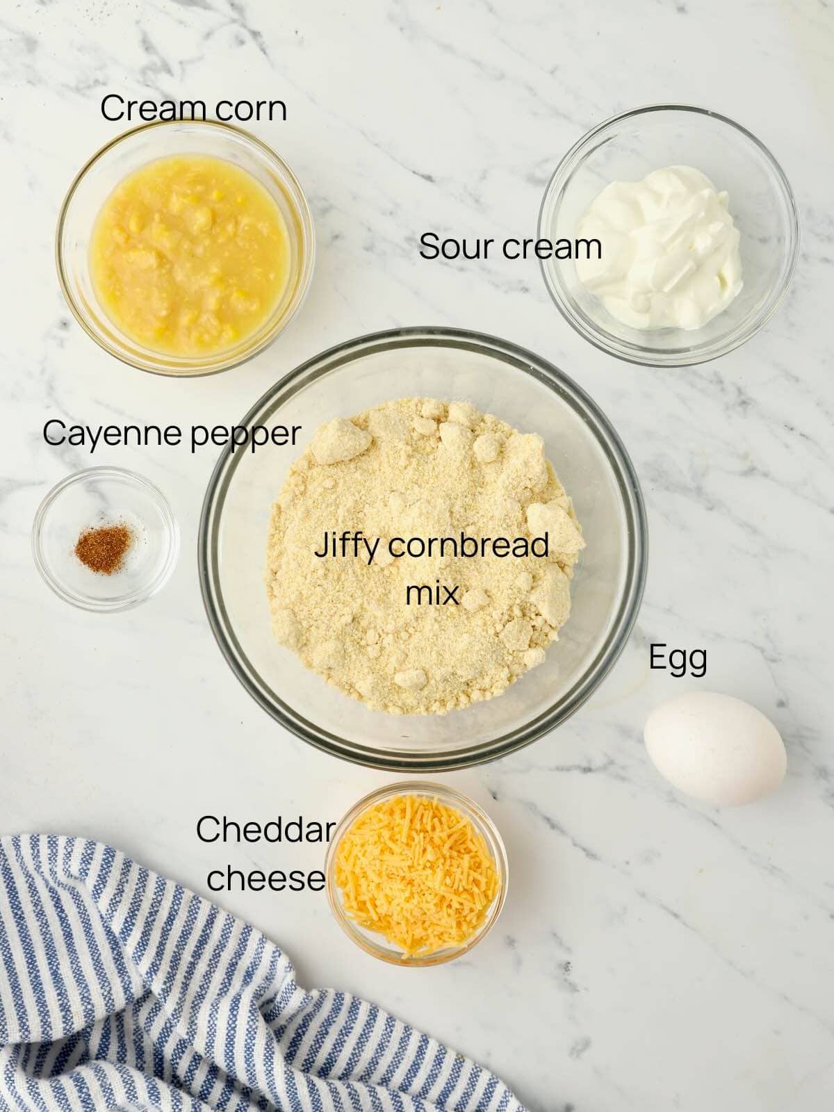 Mini cornbread muffin ingredients include Jiffy cornbread mix, m.shredded cheese, creamed corn and sour cream