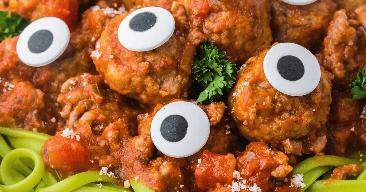 Halloween Pasta with Eyeball Meatballs