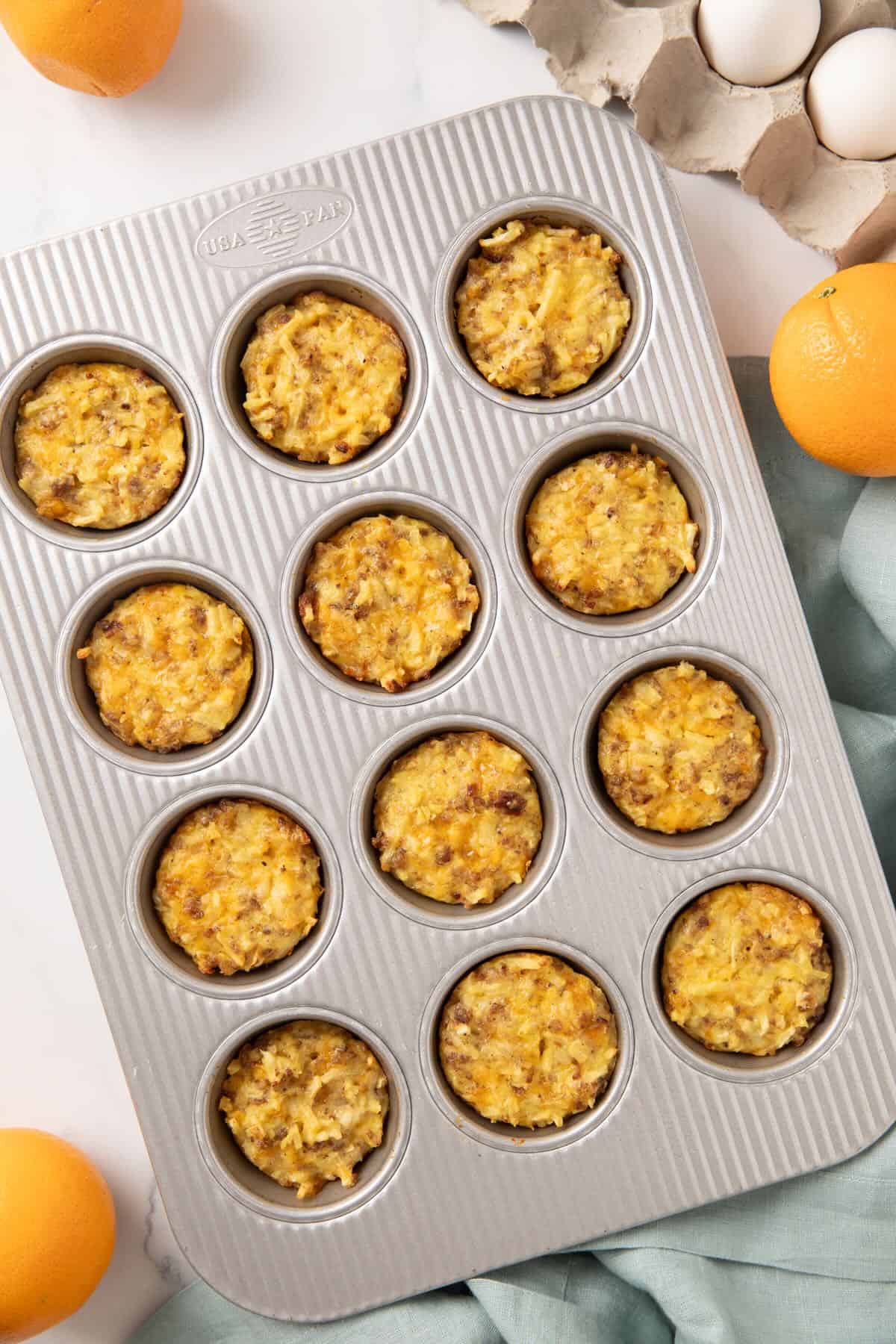 Muffin tin with baked egg bites.
