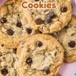 Pinterest pin showing stacks of chocolate chip cookies.