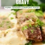 Slow cooker country style pork ribs topped with Vidalia onion gravy.