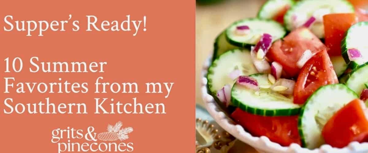 Text, plus a picture of a cucumber and tomato salad.