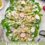Little gem lettuce salad topped with coconut ranch dressing on a platter.