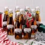 Ten bottles of homemade vanilla extract ready for gift giving.